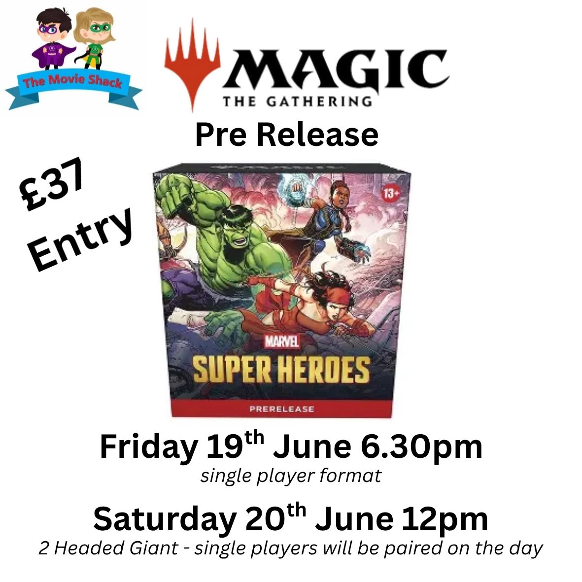 MTG MARVEL SUPERHEROES 2 HEADED GIANT pre-release event 20th june 12 pm start